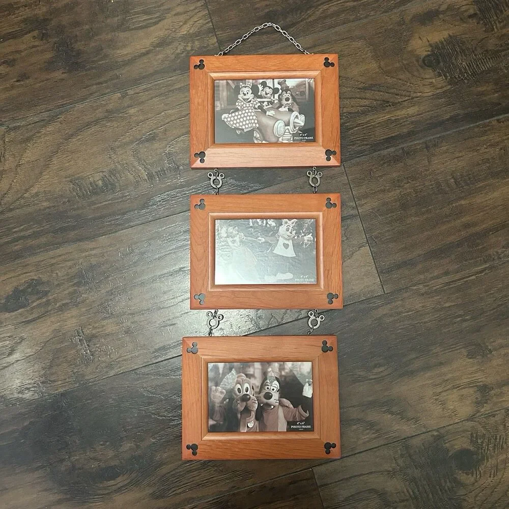 Disney Mickey 3 Wood Picture Hanging Frames 4x6 Parks Photo Frame Wall Decor